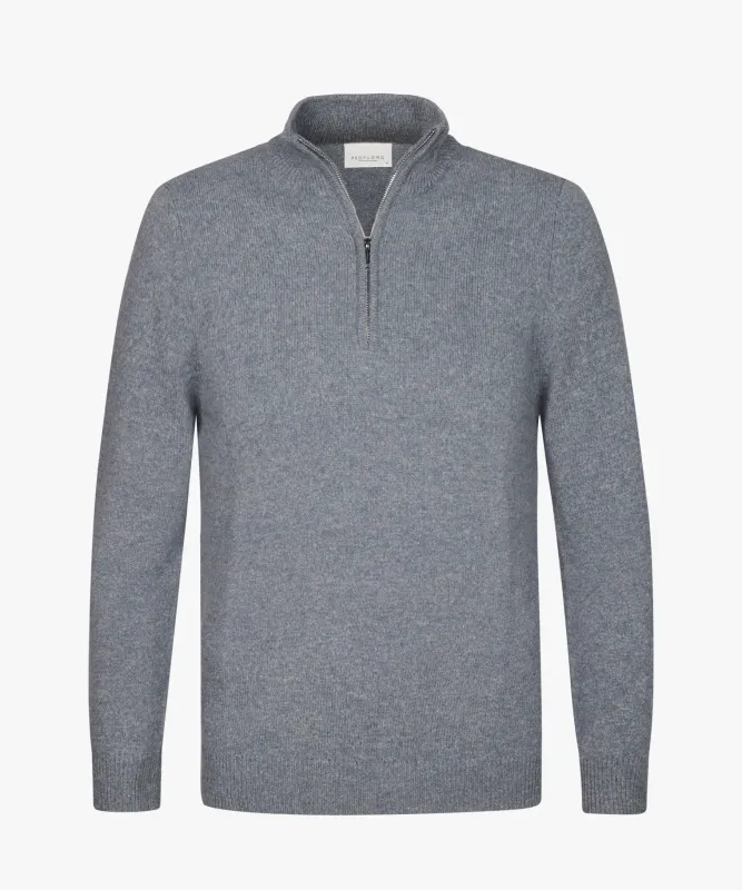 Profuomo wollen halfzip trui - Blauw
