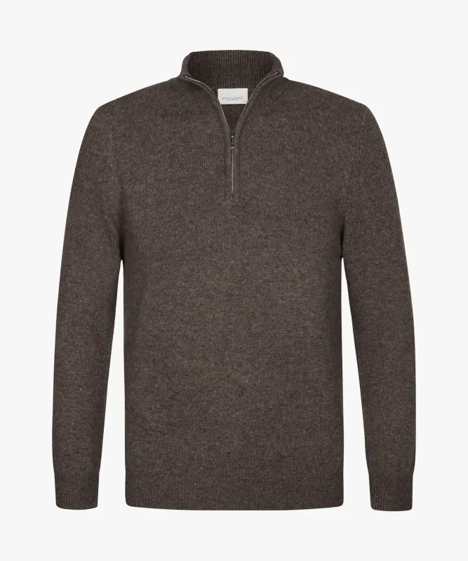 Profuomo wollen halfzip trui - Bruin