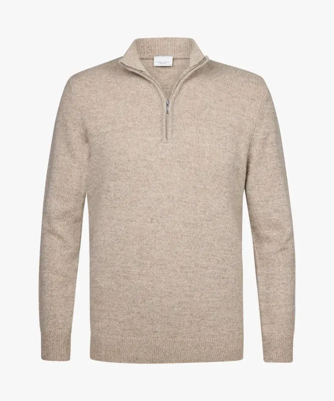 Profuomo wollen halfzip trui - Zand