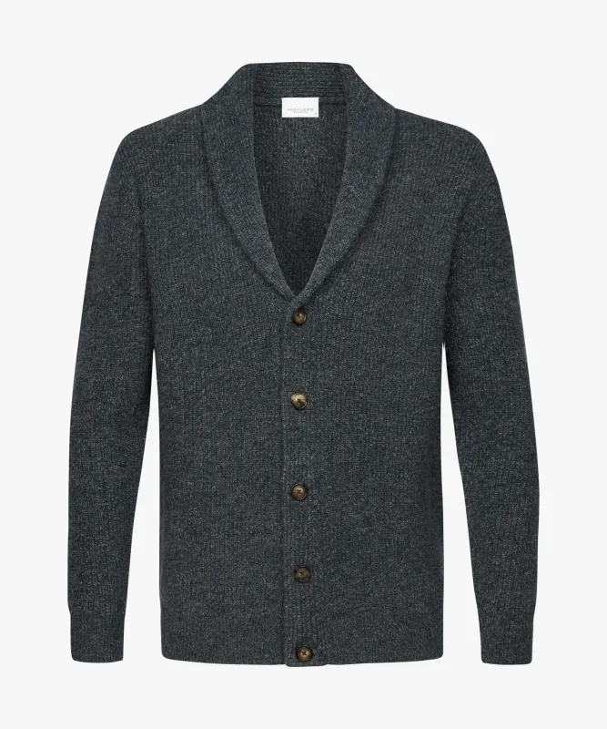 Profuomo wollen vest met sjaal kraag - Donkerblauw