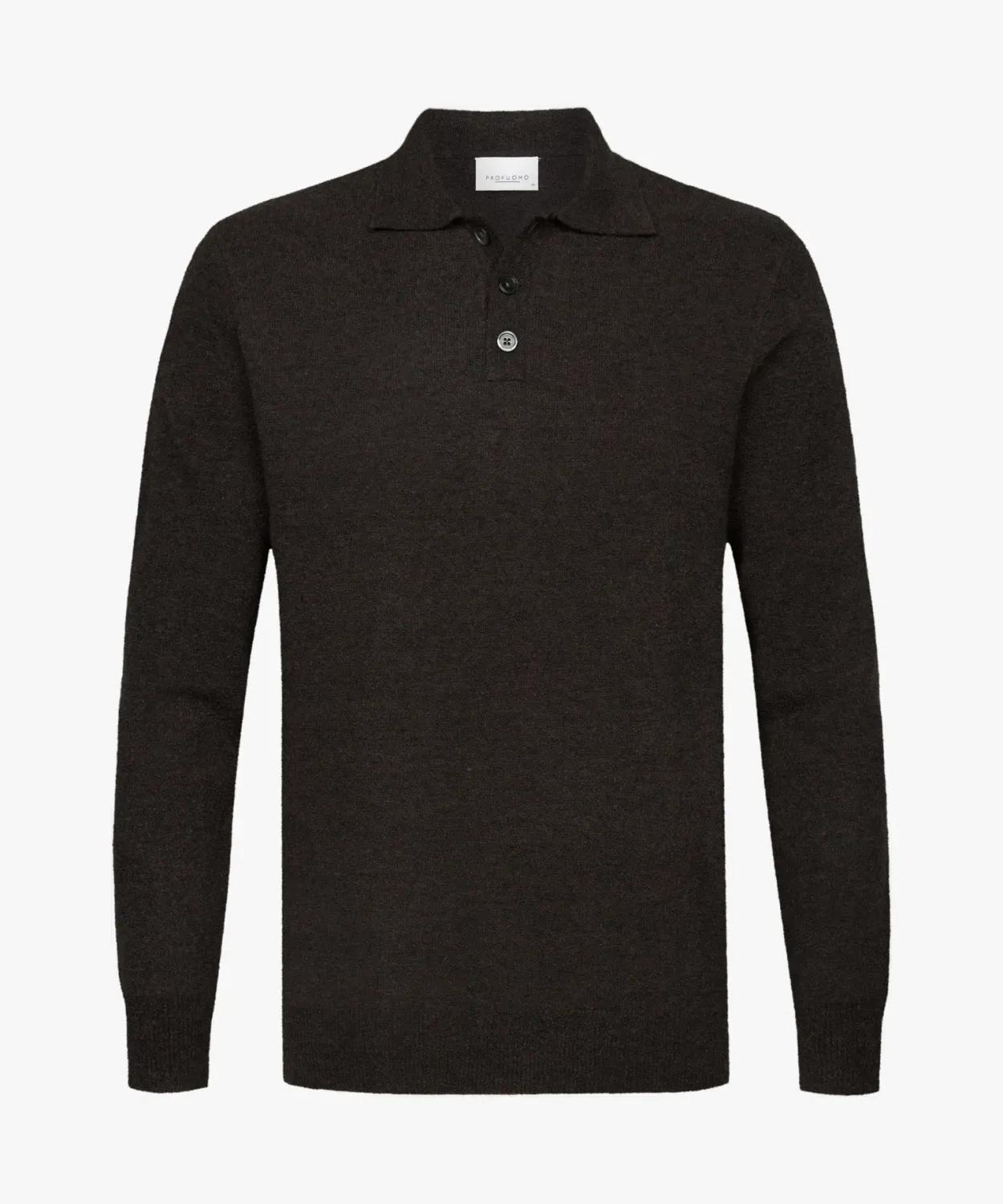 Profuomo wollen polo lange mouw - Bruin