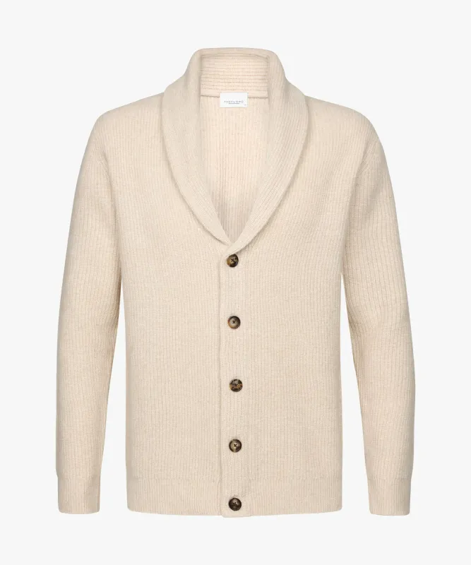 Profuomo wollen vest met sjaal kraag - Creme