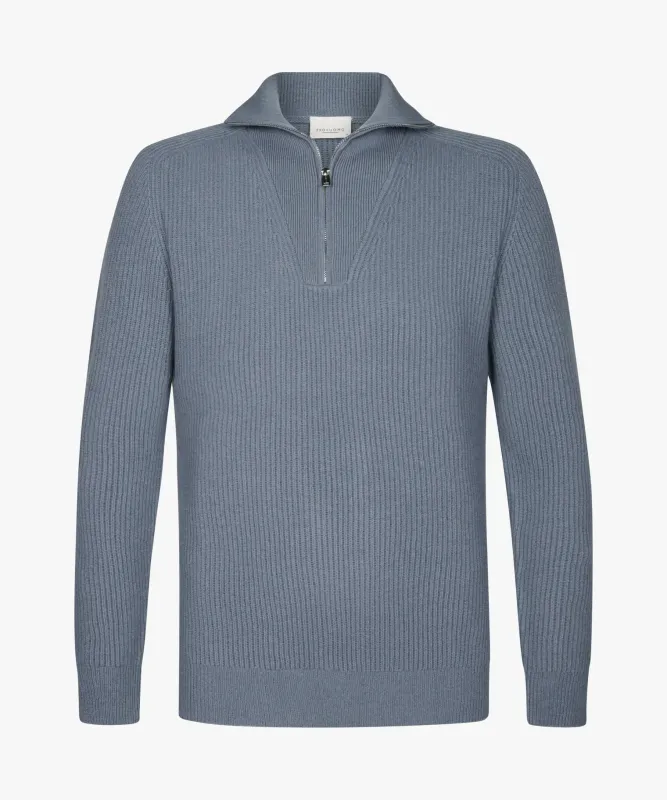 Profuomo wollen halfzip trui - Blauw
