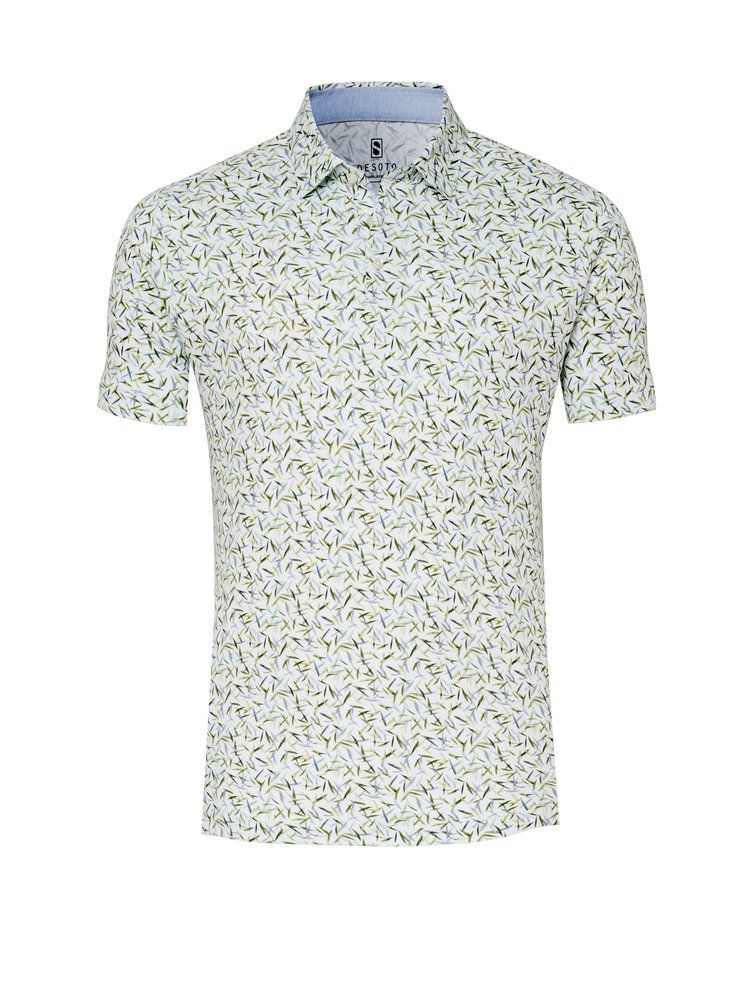 Desoto polo | korte mouw - Wit met groene print Desoto polo | korte mouw - Wit met groene print