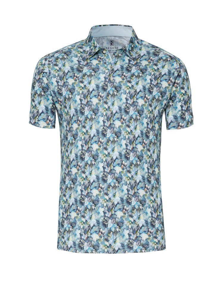 Desoto polo | korte mouw - Aqua colorful flowers