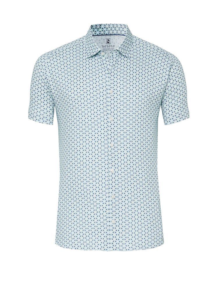 Desoto shirt | korte mouw - Wit met turquoise rondjes