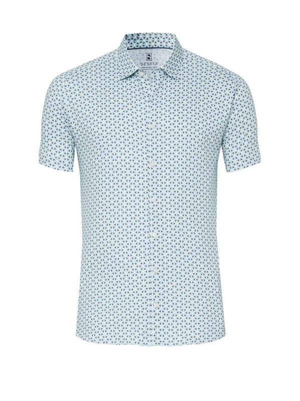 Desoto shirt | korte mouw - Wit met turquoise rondjes Desoto shirt | korte mouw - Wit met turquoise rondjes
