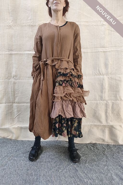 *DERNIERE PIECE °Robe Champêtre lin canelle -50% tXL
