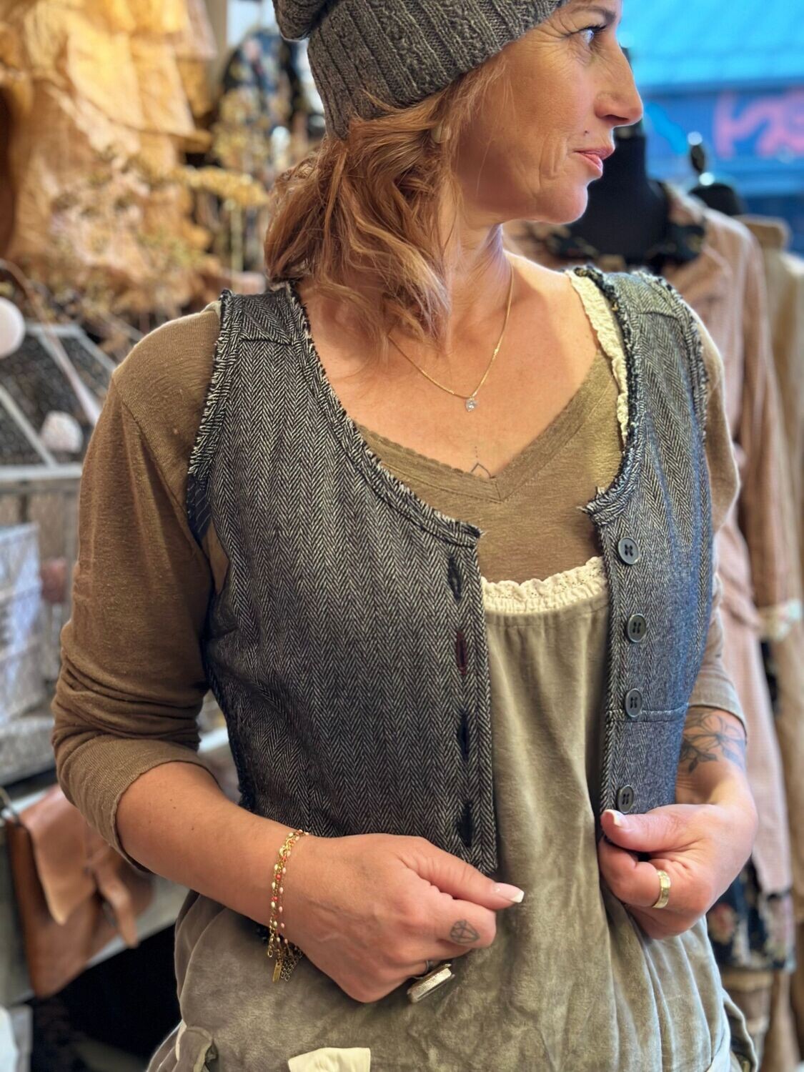*DERNIERE PIECE   Gilet 33247 en laine chevron gris  Ewa i Walla tXL -50%
