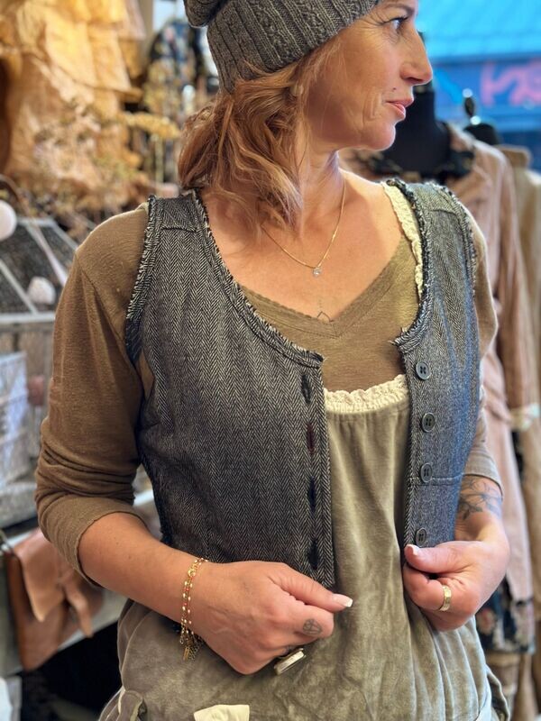 *DERNIERE PIECE Gilet 33247 en laine chevron gris Ewa i Walla tXL -50% *DERNIERE PIECE Gilet 33247 en laine chevron gris Ewa i Walla tXL -50%