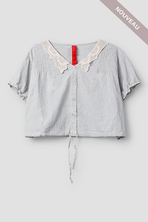 °*DERNIERE PIECE  Chemisier court Lula  44139 petits carreaux bleu tL -40%