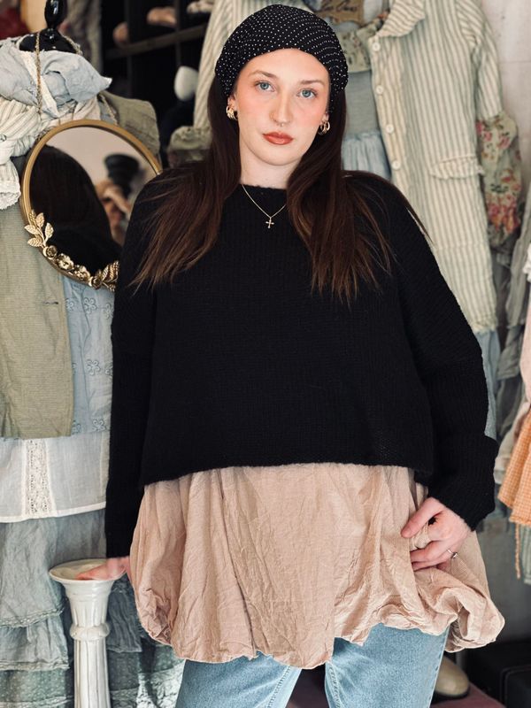 *DERNIERE PIECE Pull Pilou noir TU-40%