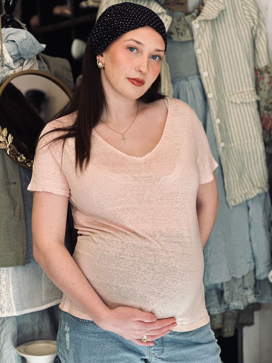 *DERNIERE PIECE T-shirt Tim rose manches courtes TU  -40%