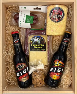 RIGI Käse Apéro Kistli mit Bier (Geschenk)