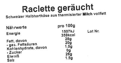 Küssnachter Raclette Käse Geräuchert - laktosefrei (200g / 500g)