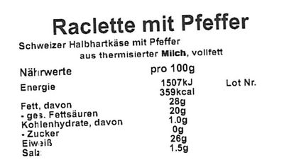 Küssnachter Raclette Käse mit Pfeffer - laktosefrei (200g / 500g)