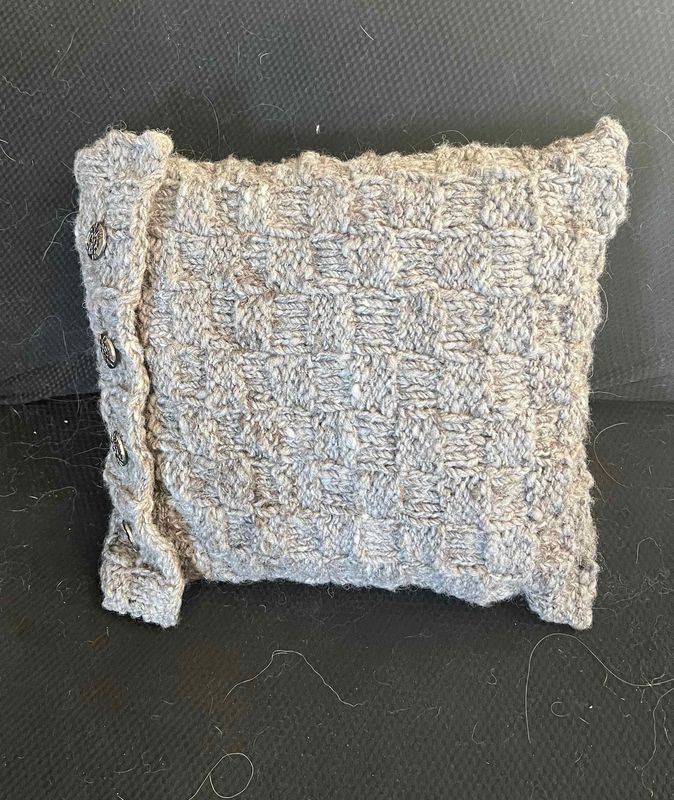 Handspun handknit  wool pillow 14 inch with buttons