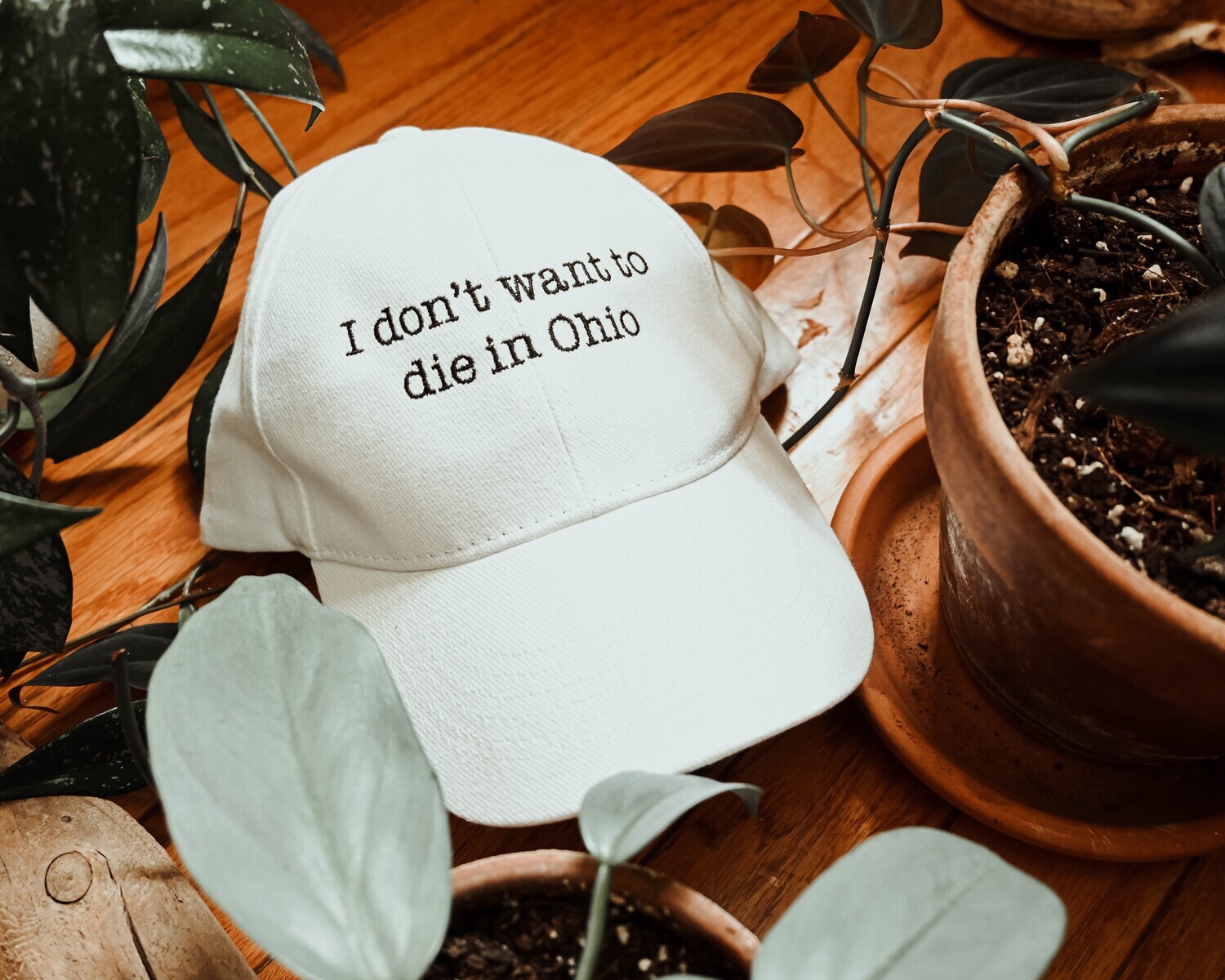 I Don't Want to Die in Ohio Dad Hat- White