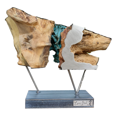 'Ursidae' Abstract Stainless Steel Sculpture with Wood