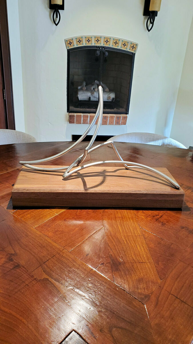 'Current' Stainless Steel Sculpture on Walnut Base