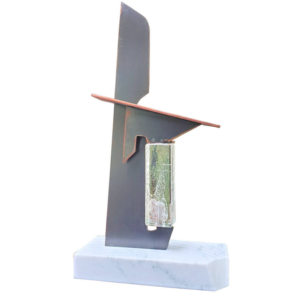 'Vortex' Modern Abstract Metal, Marble & Glass Sculpture