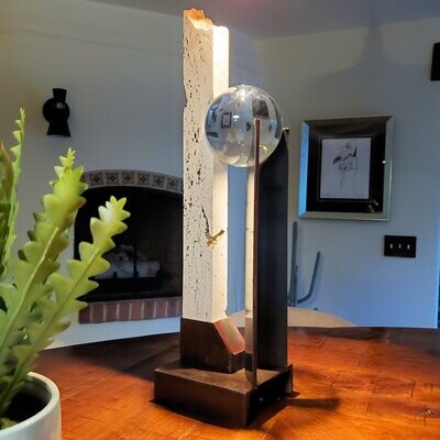'In the Beginning' Modern Abstract Metal, Stone & Glass Sculpture