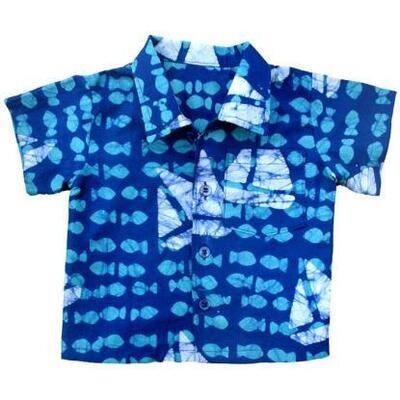 Batik Button Down Shirt Size 6 Sailing-Blue (Organic)