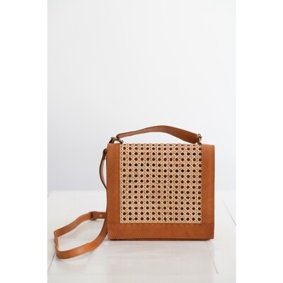 Brown Leather and Cane Shoulder Bag