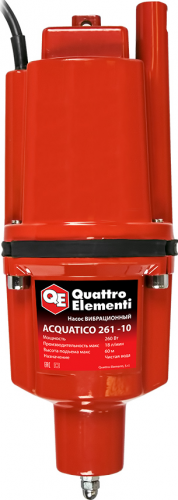 Насос вибрационный QUATTRO ELEMENTI Acquatico 261-10 (260Вт, 1080л/ч, для чистой, 60м, 3.2кг, кабель 10м) 910-331