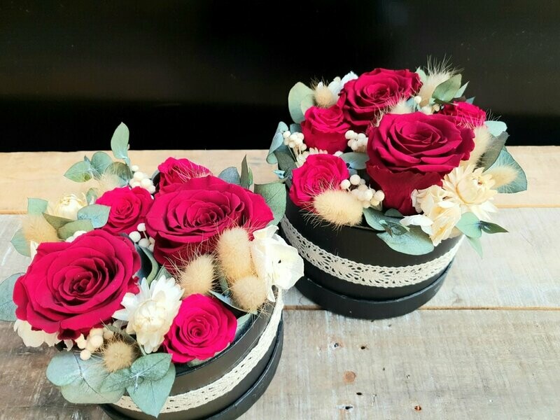 Boite à chapeau et roses éternelles