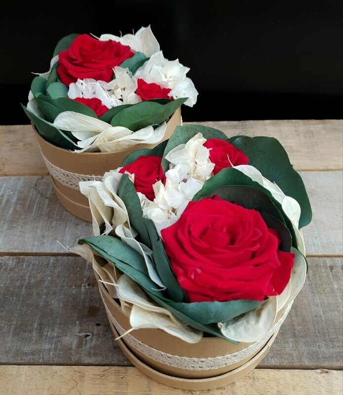 Boite à chapeau et fleurs  éternelles