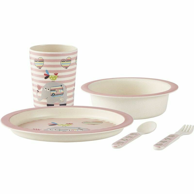 Children's crockery bamboo, pink, 5-part