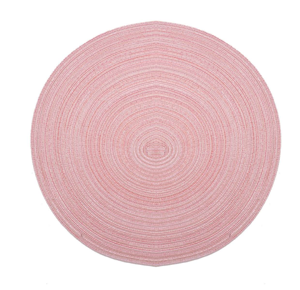 Ümmargune roosa lauamatt, pestav ja määrdumiskindel.
Apaļš galda paliktnis rozā krāsā, veidots no pinuma.