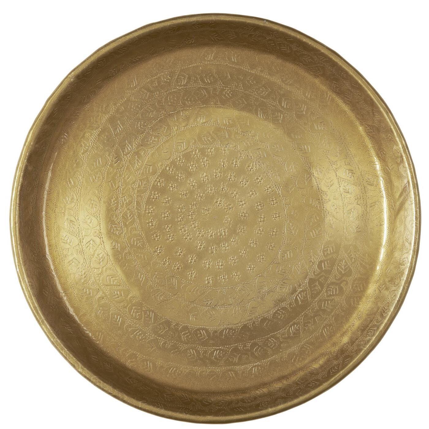 Tray w/leaf pattern antique brass finish Ø30cm