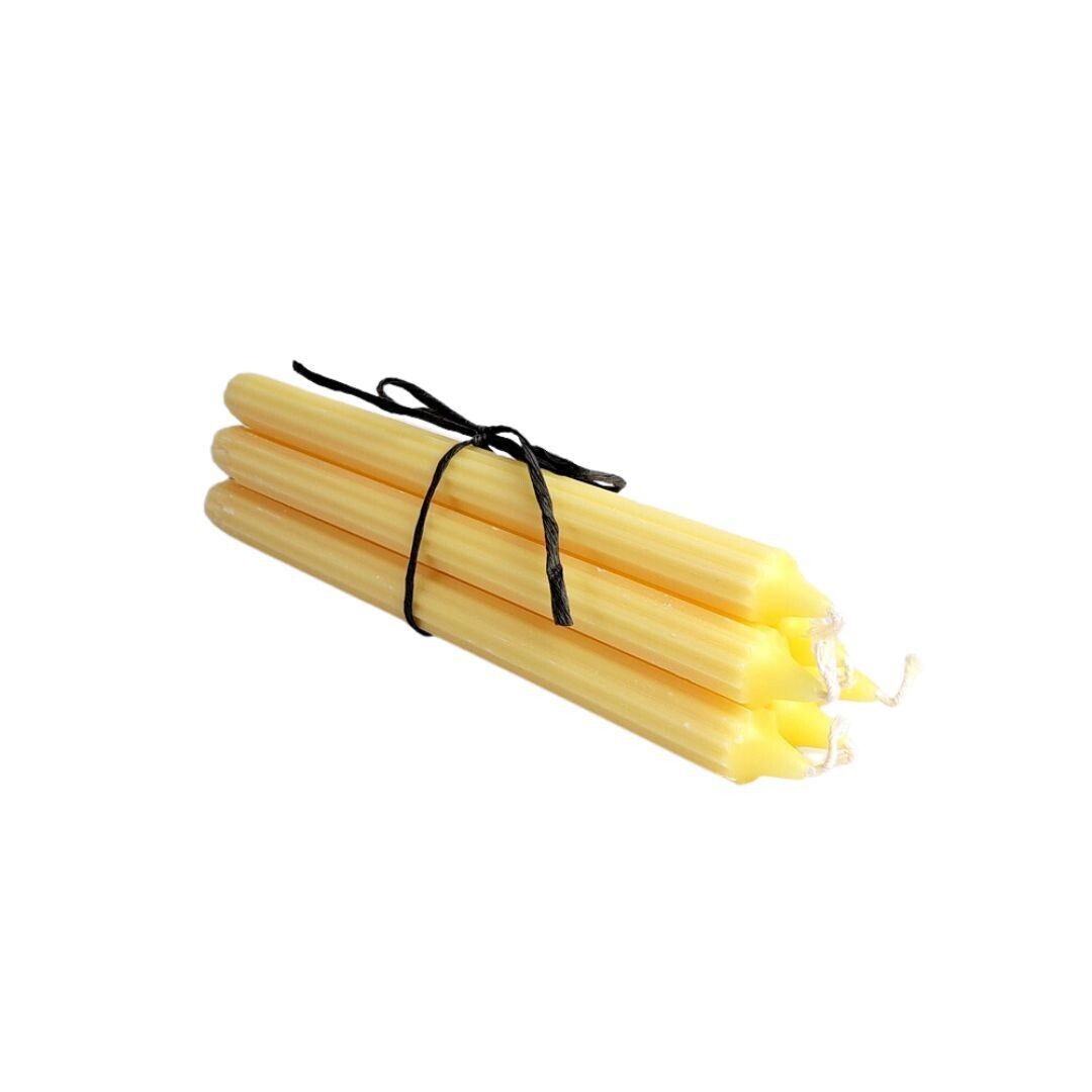 Candles, Ribbed, 6pcs., Dusty Yellow