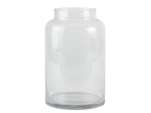 A high clear glass vase on white background