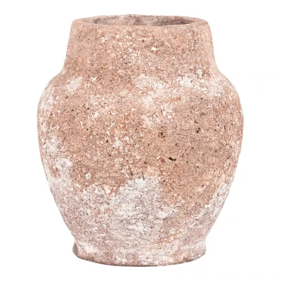 Vecināta izskata keramikas puķu pods brūnā un bēšā krāsā