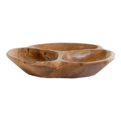 Bowl in teak wood with three compartments