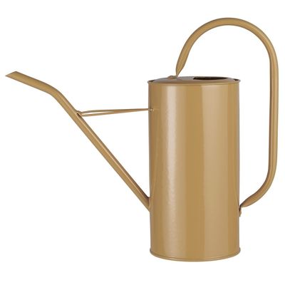 A clay-coloured watering can with a handle, perfect for watering plants.