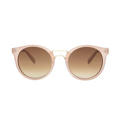 Stilīgas apaļas formas saulesbrilles ar gaiši rozā rāmi