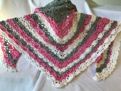 Crochet Shawl - Pink Grey White