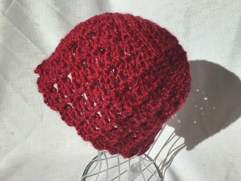 Crochet Beanie - Red Sparkle S