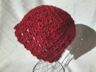 Crochet Beanie - Red Sparkle S