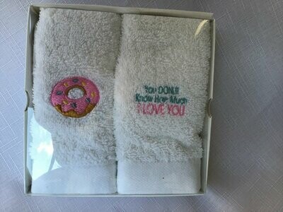 Pair of Embroidered Facewashers - Donut Pink