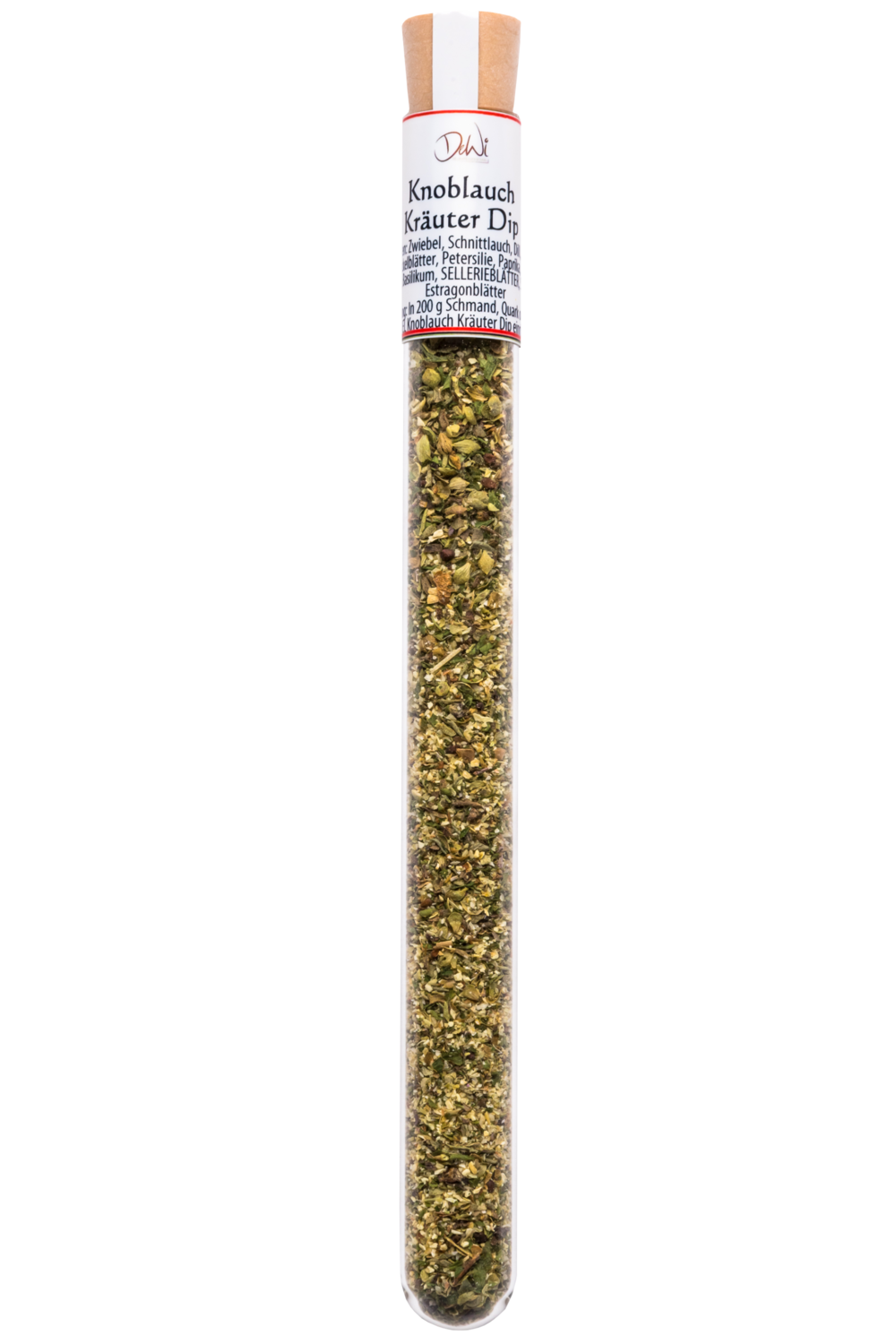 Knoblauch Kräuter Dip im Reagenzglas - Inhalt 5 g (590,00 €/kg)