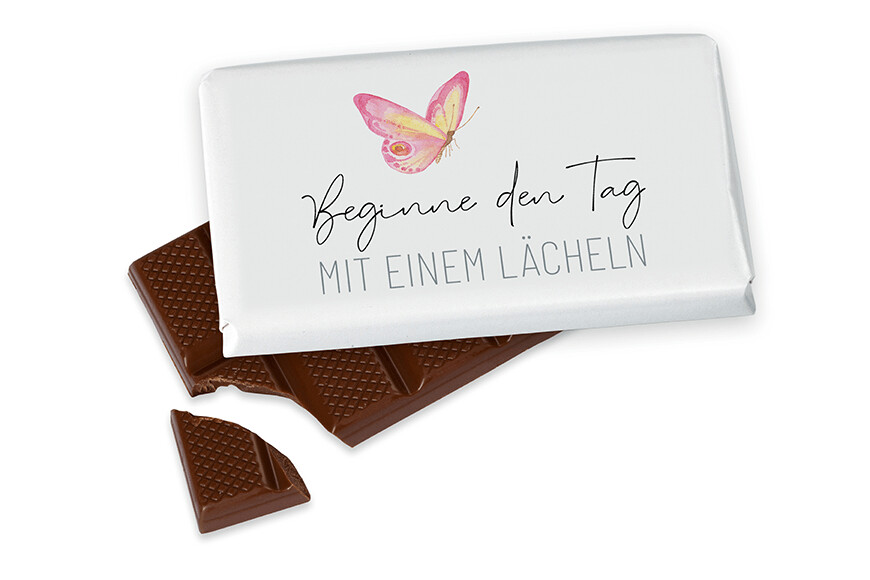 Mini-Schokolade "Beginne den Tag mit einem Lächeln" 40 g (45,00 €/kg)