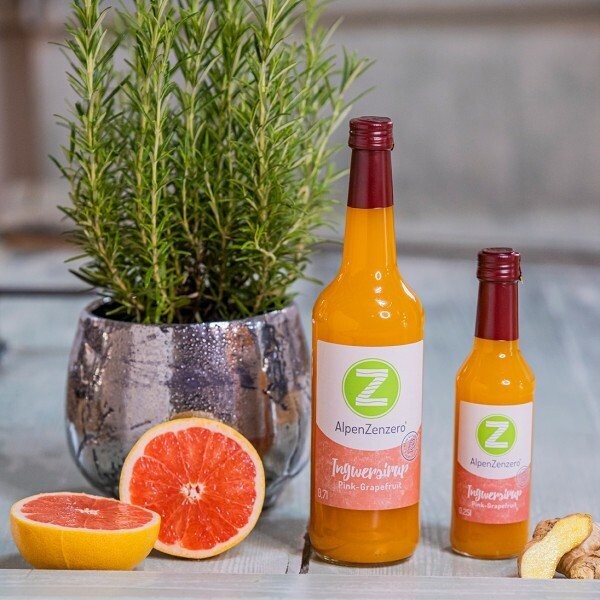 AlpenZenzero Ingwersirup - Pink Grapefruit mit Rosmarin 250 ml
(42,00 € / ltr.)