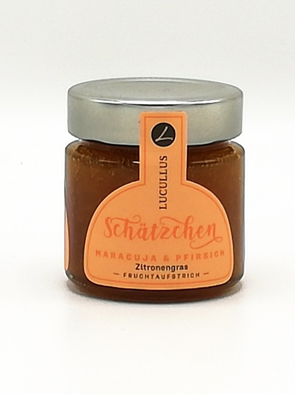 Lucullus Schätzchen Maracuja & Pfirsich mit Zitronengras - Fruchtaufstrich  140 g (28,50 €/kg)