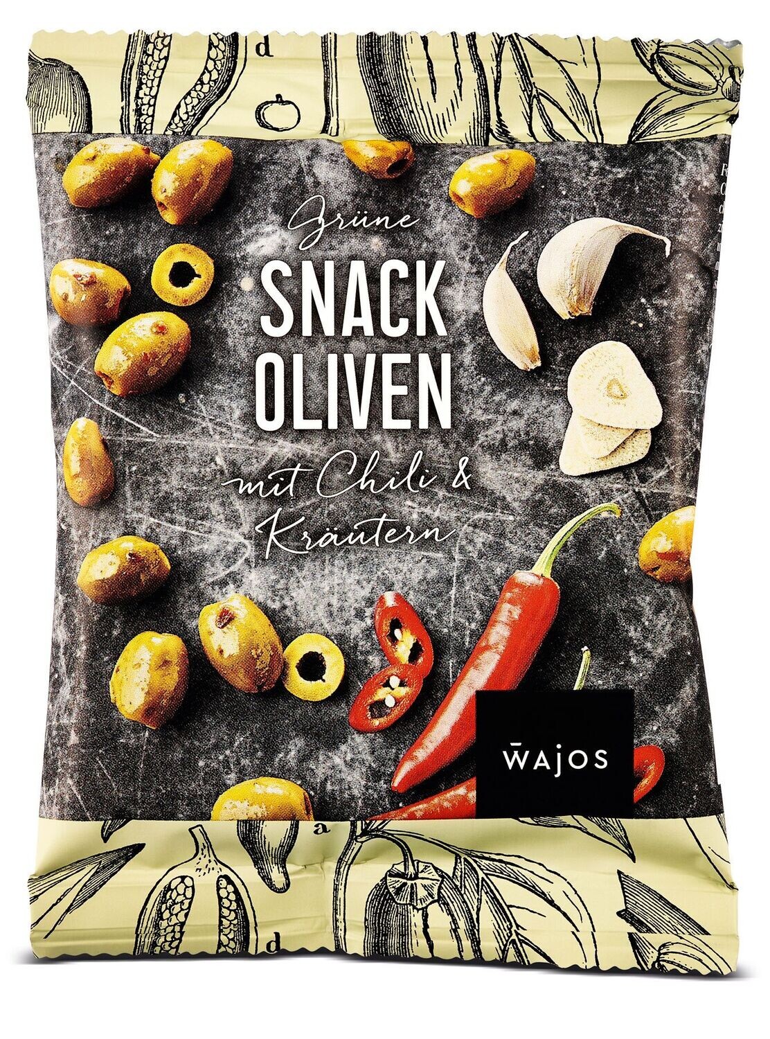 Wajos Oliven grün mit Chili & Kräutern 70 g (42,14 €/kg)