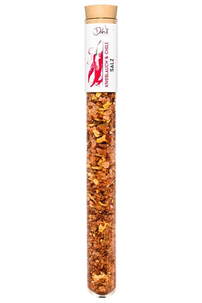 DeWi Knoblauch-Chili Salz im Reagenzglas XL  - Inhalt 50 g (79,00 €/kg)